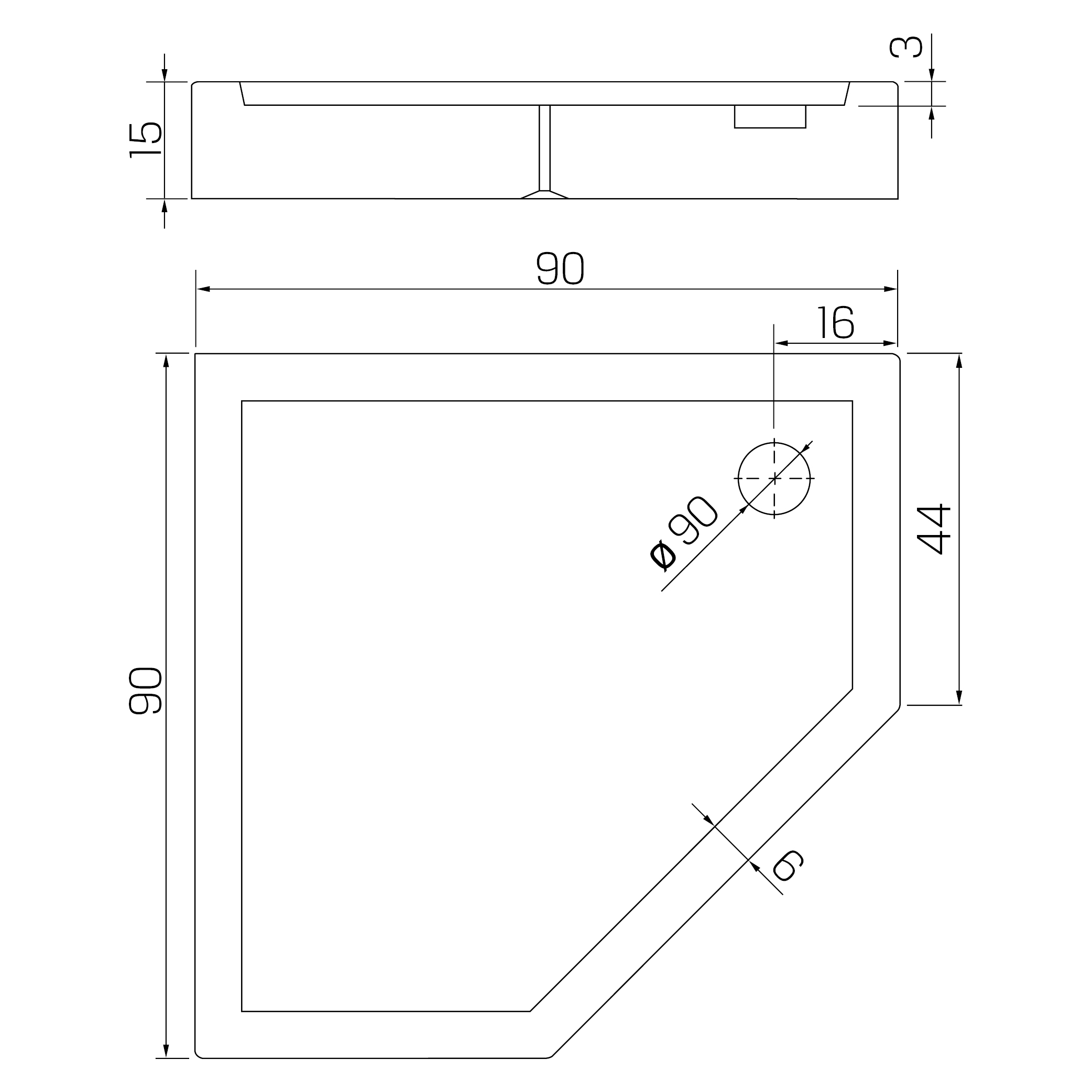 NEW AZURA 5szög fehér 90x90x15 ZT m