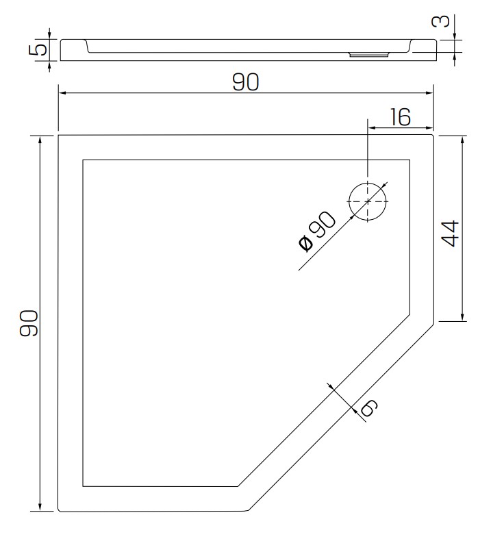 NEW AZURA 5szög fehér 90x90x5 ZT m