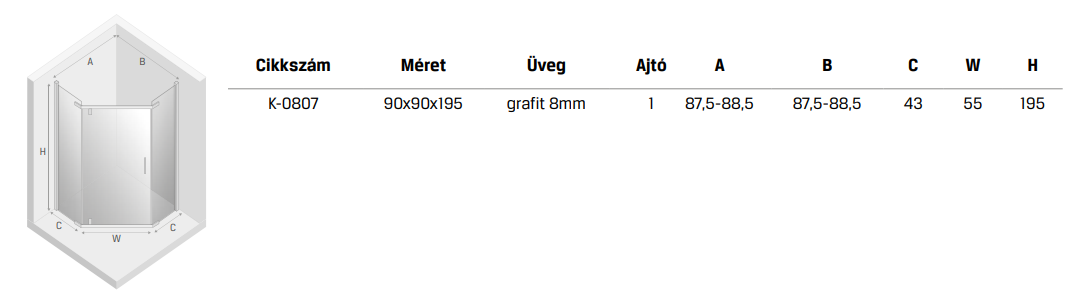 NEW KOMFORT 5szög1ajto BLACK Grafit
