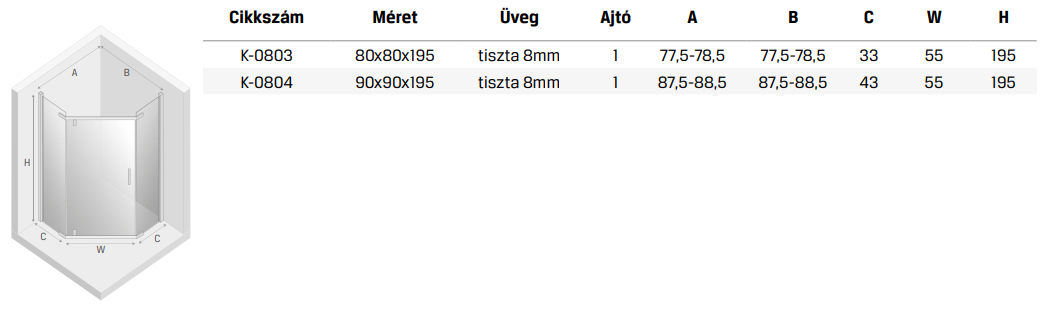NEW KOMFORT 5szög1ajto KRÓM